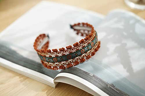 Outvie Boho Ethnic Wind Embroidery With Floral Headband Non-Slip Elastic Brown Metal Hairband Wedding Headband For Woman Girls #TOP5