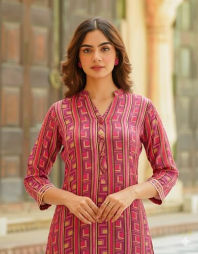Ensemble kurta rose en viscose LookMark avec pantalon imprimé taille S