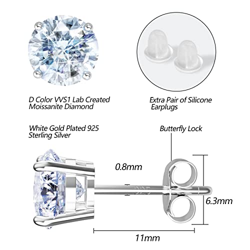 Bren Moissanite Earrings 4Ct D Color Vvs1 Round Cut Diamond Earrings Moissanite Earrings For Women 14K White Gold Plated S925 Sterling Silver Earrings Diamond Stud Earrings For Women Men Gifts #TOP3