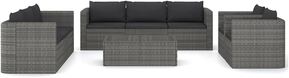 vidaXL Patio Lounge Set 9 Piece, Patio Furniture Set for Outdoor, Sectional Sofa with Cushions, Coffee Table, Scandinavian Style, Poly Rattan Gray