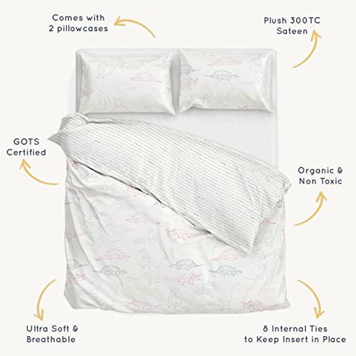 Makemake Organics Organic Duvet Cover Twin Gots Certified Organic Cotton Duvet Set Pillowcases (20"X30") Dreamy Soft Reversible Breathable Kids Children (Twin, Dino Park/Pebble Pop) #TOP2