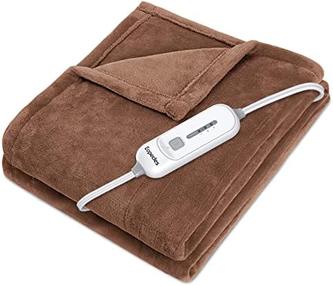 Eopecles Heated Throw Blanket 50"x60" Throws Size,Electric Throw Blanket Reversible Flannel, with 4 Hour Auto Off & 3 Heating Levels,Fast Heating Blanket-ETL Certification,Machine Washable,Dark Brown