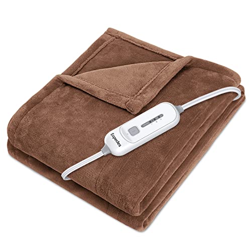 Eopecles Heated Throw Blanket 50"X60" Throws Size,Electric Throw Blanket Reversible Flannel, With 4 Hour Auto Off & 3 Heating Levels,Fast Heating Blanket-Etl Certification,Machine Washable,Dark Brown #TOP3