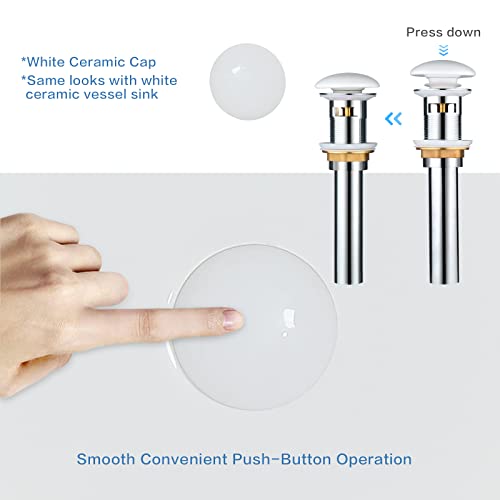 Davivy White Ceramic Pop Up Drain With Overflow,Bathroom Sink Drain,Vanity Sink Drain,Vessel Sink Drain With Overflow,Pop Up Drain Stopper For Bathroom Sink, Fits Standard American Drain Hole #TOP4