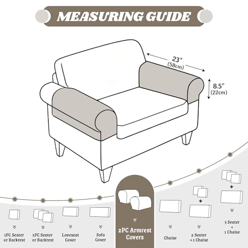 KinCam Couch Cushion Covers, Stretch Sectional Couch Covers Sofa Cushion for L Shaped Couch Cover Washable Sofa Slipcovers Sofa Covers(2PC Armrest Covers, White) — view 5