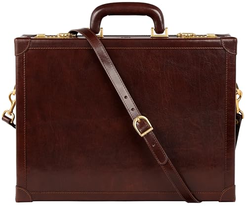 Time Resistance Leather Attache Case - Full Grain Italian