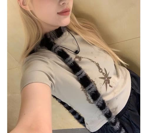 Y2k Striped Scarf Long Skinny Fuzzy Neckerchief Belt Fluffy Scarves Acubi Grunge Accessories Alt Emo Scene Streetwear3