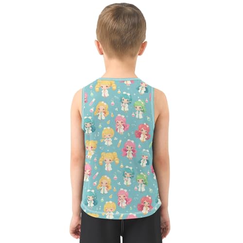 Boys Tank Top Shirts Chibi Style Kawaii Colorful Sleeveless T-Shirts Crew Neck for Kids Clothing Children3