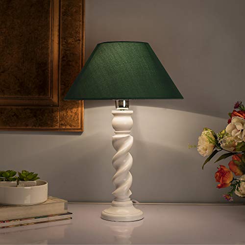 Image of Homesake Classic Twister Wooden Table Lamp with Fabric Shade | Handcrafted Bedside Lamp with E27 Holder| Bulb Included |Warm Light Night Lamp for Bedroom, Living Room, Study & Home Decor, Green