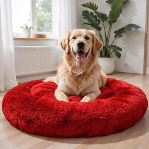 Image of ZEXSAZONE Round Donut Summer Comfortable Durable 2 in 1 and Washable Pet Bed | Cat Bed | Puppy Bed | Dog Bed | Medium Dog Bed for Cats Puppies Labrador German (Red Medium)