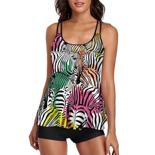 Maillot de bain tankini femme avec short imprimé chevaux de couleur
