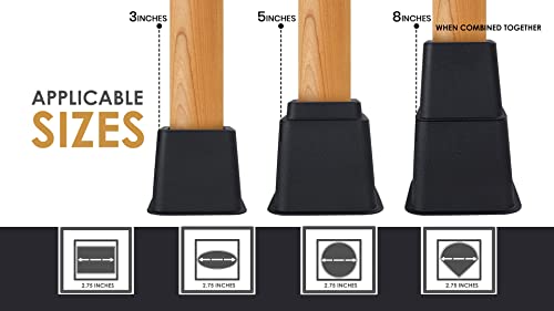 Oakias Bed Risers Black – Set Of 4 – Adjustable Furniture Risers From 3, 5 Up To 8 Inches – Heavy Duty (Supports Up To 1300 Lbs.) #TOP2