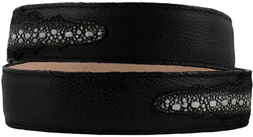 Cowboy Professional Mens Black Stingray Overlay Print Leather Belt Round Removable Buckle2