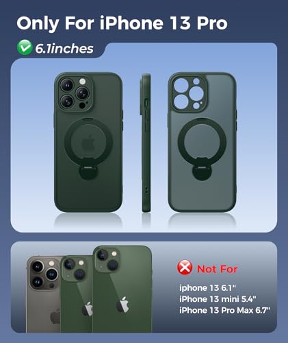 Image of FNTCASE for iPhone 13 Pro Case: [360 Spin Magnetic Stand] [Compatible with Magsafe] [Screen Protector] Translucent Matte Military Grade Shockproof Full Camera Protective Phone Cover - Green