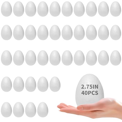 2.75 Inch Foam Eggs for Crafts,40pc White Small Styrofoam Eggs Smooth for Spring Easter Art Crafts Ornaments Making Handmade DIY Painting School Projects (styrofoam 2.75, 40)