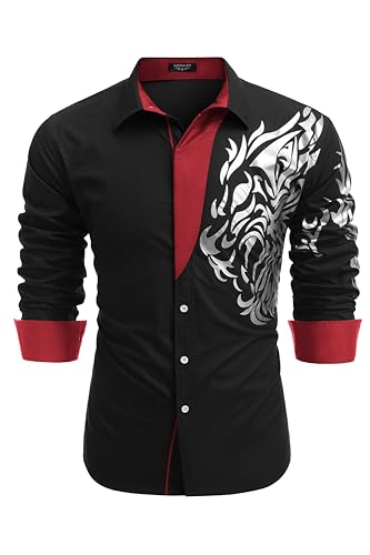 COOFANDY Men's Print Button Down Dress Shirt Fashion Long Sleeve Casual Shirts