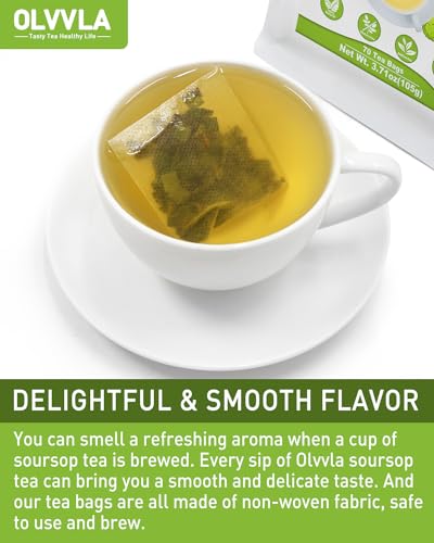 Image of Olvvla - Premium Soursop Tea Bags - 1.5g X 70 Count - Pure Natural Soursop Leaves Tea - Caffeine-free - Non-GMO - Sourced from Thailand - Support Digestion & Help Skin Health