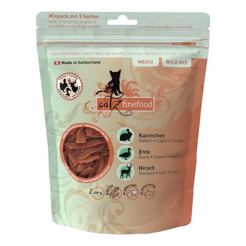 catz finefood Meatz Katzen Leckerlies Wild Mix - knusprige Streifen aus besonderen Fleischsorten - Katzensnack für Allergiker ohne Zucker, getreidefrei (1 x 45 g)