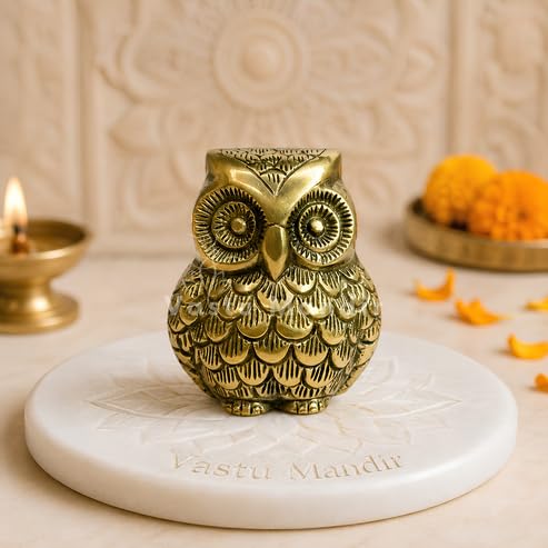Image of Pure Brass Owl Idol, Vastu Remedy for Wisdom & Wealth (9 cm, 620 g)