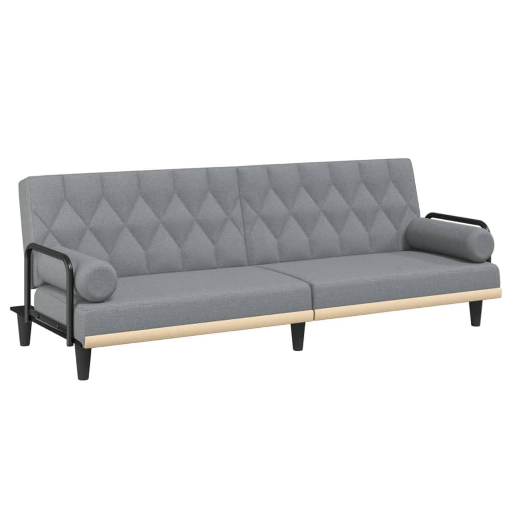 Sofá cama de 3 plazas gris claro con respaldo ajustable y 2 almohadas para salón