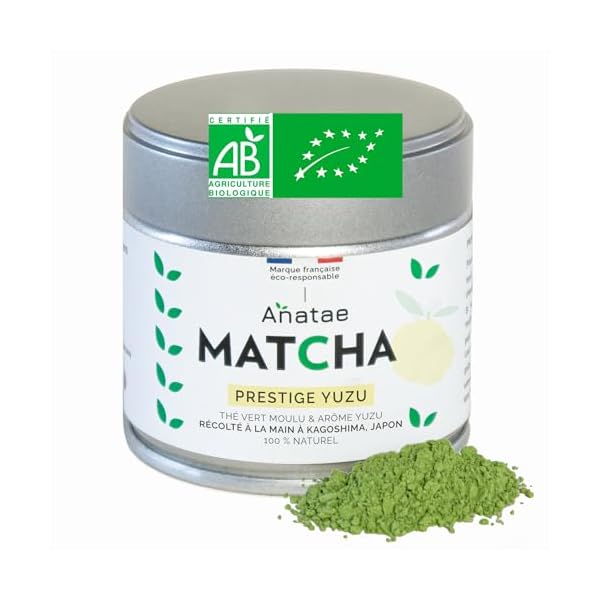 Anatae Marque française - Thé Matcha prestige yuzu bio - Amertume discrète - Poudre de thé vert matcha 100% BIO qualité premium - Récolté à la main à Nishio, Japon (30g)