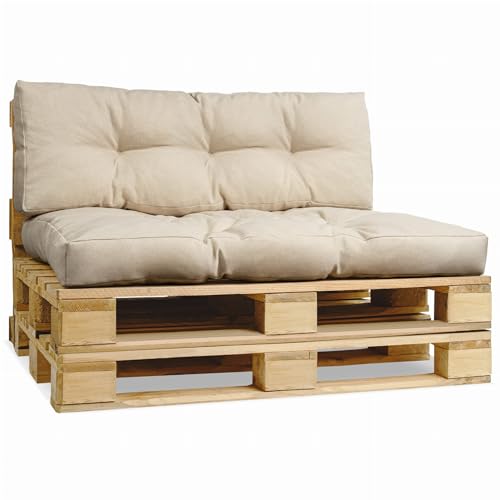 MG Design Cojines de jardín para Muebles de palets 40x120 cm, 80x120 cm con Motivo Beige - de Tela de tapicería Gruesa, con Relleno Suave, con Cuerdas para Atar - cojín para Muebles Jardin Exterior