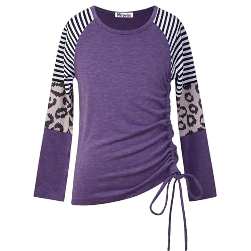 Image of Mirawise Girls Casual Long Short Shirts Tunic Tops Tee Shirt T-Shirts Side Tie Blouse 4-13 Years
