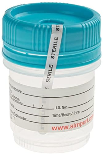 Image of Simport SpecTainer I C566-90CYS Polypropylene Tamper Evident Urine Container, Sterile, Cyan Cap with Tamper Evident Closure, 90ml Volume (Case of 400)