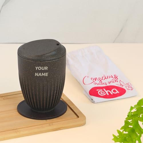 Image of Eha Earth Friendly Customised Coffee Mug, Coaster with Bag 350 ml, Set of 1 | Made with Rice Husk Biocomposite | Personalized Gifts for Friends and Family | Coffee