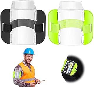 2 Pcs Armband Badge Holder ID Card Armband Holder armband for badge License Badge Holder with Adjustable Strap for Emergency Workers Security Staff Doorman Warehouse Factory (Black, Fluorescent Green)