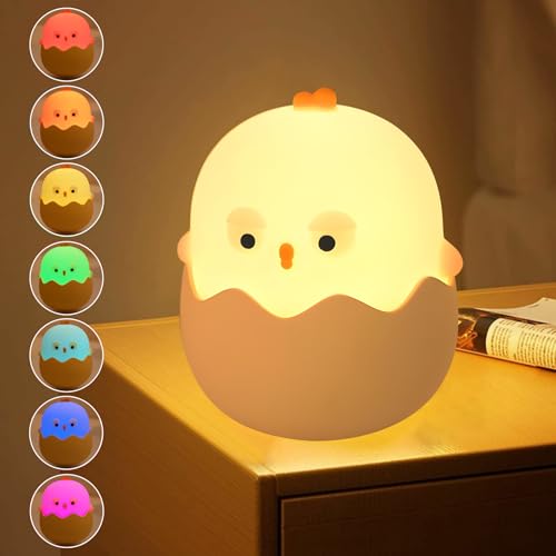 Image of Egg Shell Chicken Night Light Creative Light Cute Bedroom Decor with 7 Shades of Dazzle with Adjustable Brightness Getting up at Night Feeding Bedside Lamp Presents
