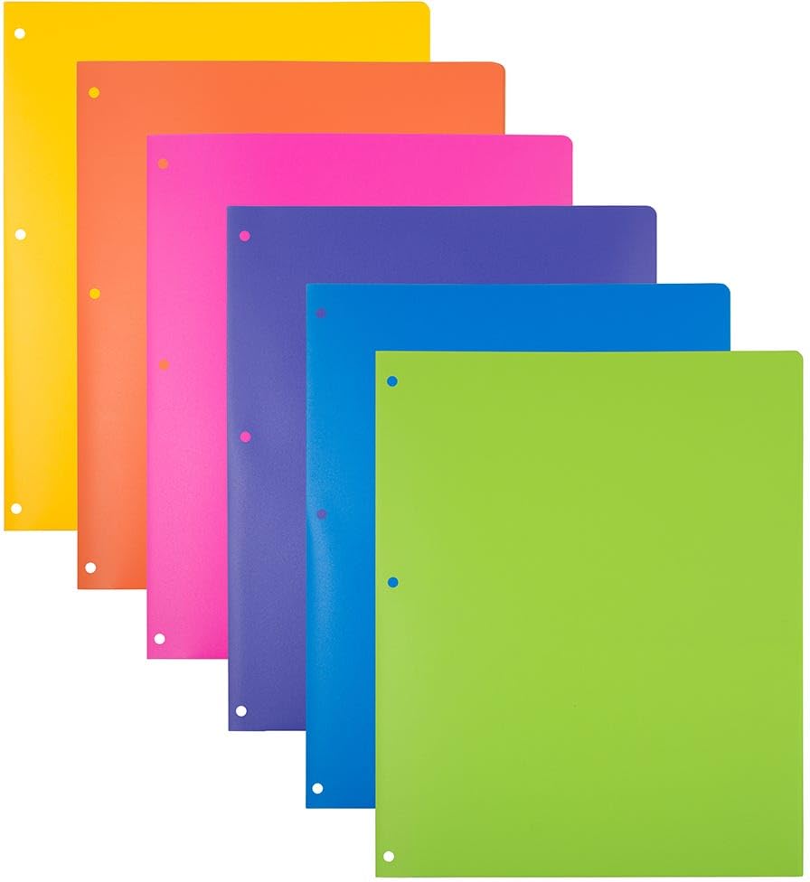 JAM PAPER Heavy Duty Plastic 3 Hole Punch Pocket Folders - Extra Tough School Folders - Assorted Fashion Colors - Bulk 48 Folders/Box (8 Assorted
