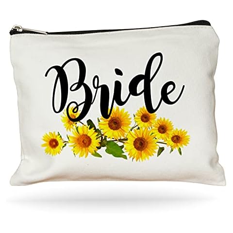 Moonwake Designs- Sunflower Bride Makeup Bag, Bride Gift, Bride Cosmetic Bag, Engagement Gift, Sunflower Wedding Gift, Bridal Shower, Engagement Gift Cover