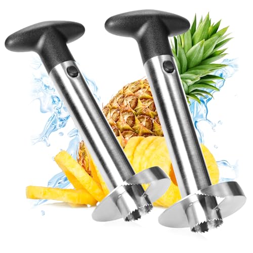 com-four® 2x Ananas-Schneider 3 in 1 - Ananas Schäler aus Edelstahl, spülmaschinengeeignet - Ananas-Entkerner - Ananas Corer mit scharfer Klinge (02 Stück - Ananasschneider)