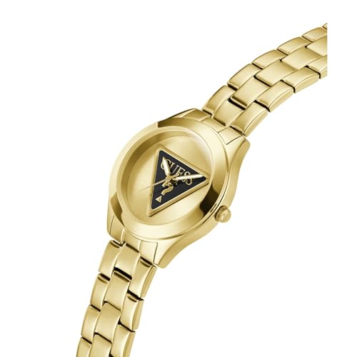 Image of Guess Stainless Steel Black Dial Women's Analog Watch-Gw0675L2, Band Color:Gold