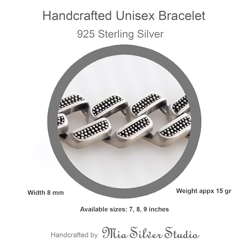 925 Solid Sterling Silver Cuban Link Bracelet for Men - Light Textured Mens Hand Chain Bracelets 8 mm Thick Matte Finish 7" 8" 9" - Handmade Jewelry - Gift Box4