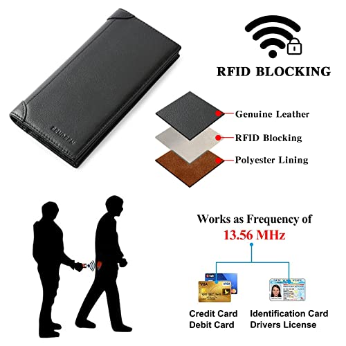 Sendefn Long Wallets For Men Genuine Leather Slim Bifold Wallet Rfid Blocking For Checkbook Credit Card #TOP4
