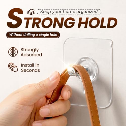 Image of Drill Free Adhesive Hooks,Heavy Duty Picture Hangers Without Nails,Adhesive Wall Hooks for Kitchen & Bathroom,Wall Mount No Drill Screw Stickers for Hanging Picture Frame (8, 2.36*2.36 inch)