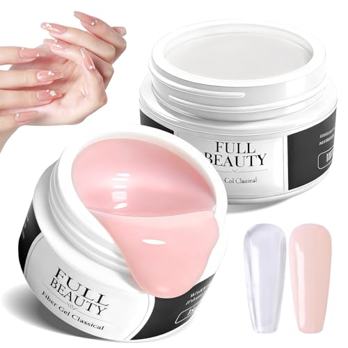 2 * 15 ml Kit Gel de Uñas para Constructor, Gel Constructor Uñas Profesional, para Extensiones y Modelado,para Principiantes y Profesionales (Transparent Color, Nude Pink)