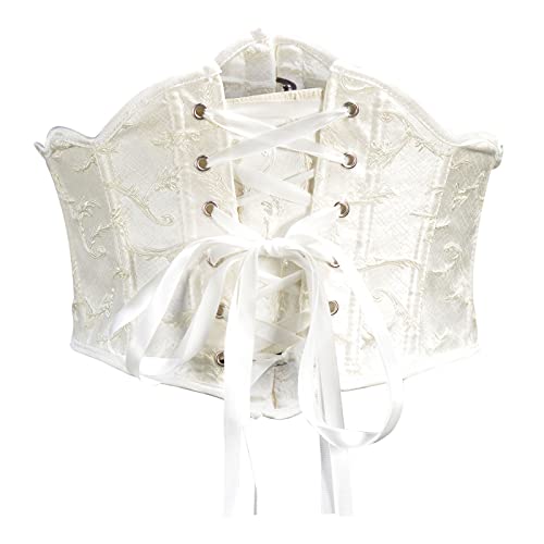 Womens Vintage Royal Court Waspie Corset Belt Underbust Lace Up Boned Bustier Jacquard Brocade Corset Waist Cincher