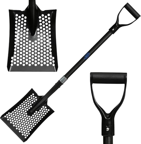 CKG Carbon Sand Sifter Shovel for Beach, Also Chicken Poop Scooper Goat Stall Sand Poop Cleaning, Lightweight & Durable Sifting Shovel for Farm and Gardening, Black Color