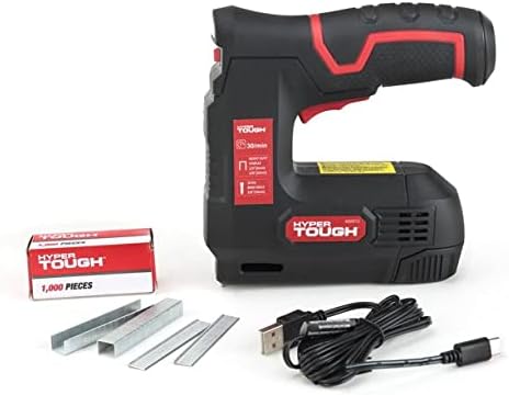 Hyper Tough 4-Volt Rechargable Staple Gun, Red/Black, L-2.56 x W-8.86 x H- 9.84 Inches (AQ90012J)