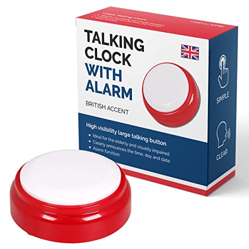 Talking Clock for The Elderly - British Accent - Tells Clearly The Time and Date - Easy to Operate English Speaking Clock