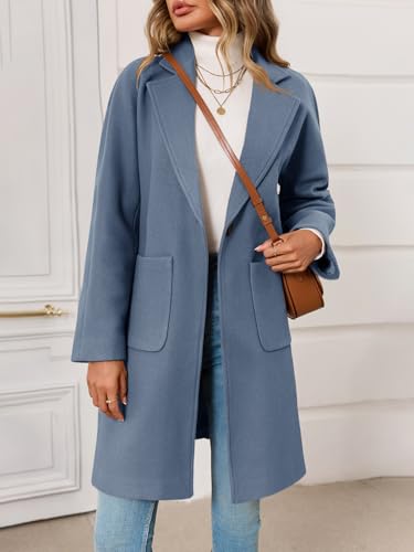 Tankaneo Womens Pea Coat Notched Lapel Single Breasted Long Jacket Winter Casual Trench Coat Outerwear2