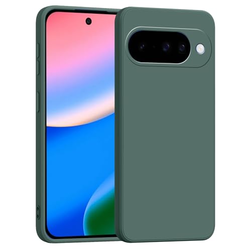 Image of amazon basics Back Cover for Google Pixel 10 5G | Ultra Slim Soft Rubberised Case | Matte Silicone Flexible Mobile Case | Camera Protection - Green