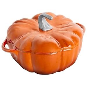 Enameled Cast Iron Dutch Oven with Lid –Pumpkin Cocotte – Non Stick Dutch Oven Pot – Sturdy Ovenproof Stockpot Cookware – Enamelled Cooking Pot – Oversized Handles (3.9-quart)
