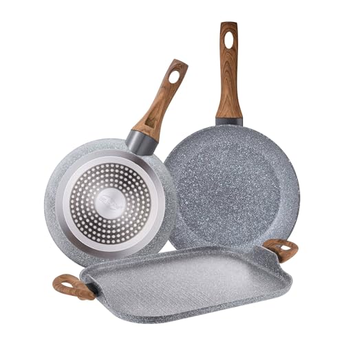 Set de 2 Sartenes Ø22Ø26cm en aluminio forjado + Asador 35,5x28,3cm en aluminio colección Daimiel