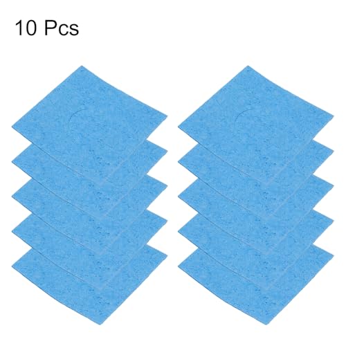 Image of HARFINGTON 10pcs Soldering Iron Cleaning Sponge 2.36 inch x 2.36 inch Replacement Sponge High Temperature for Cleaning Welding Soldering Iron Tip, Blue