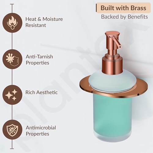 Image of Plantex Smero Pure Brass Made Liquid Dispenser Handwash Holder for wash Basin /Liquid Soap /Shampoo Dispenser /- Smart (PVD Rose Gold)