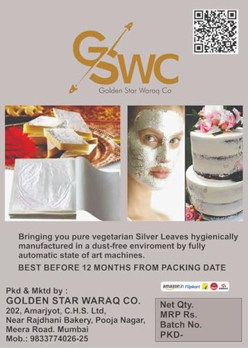 Image of Golden Star Waraq Company 50 Chandi Vark /Edible Silver Leaf Jumbo Sized 4X6 Inch Sheet /German Finest Silver Leaves for Sweets /Face Pack /Chandi ka Warq Glitters